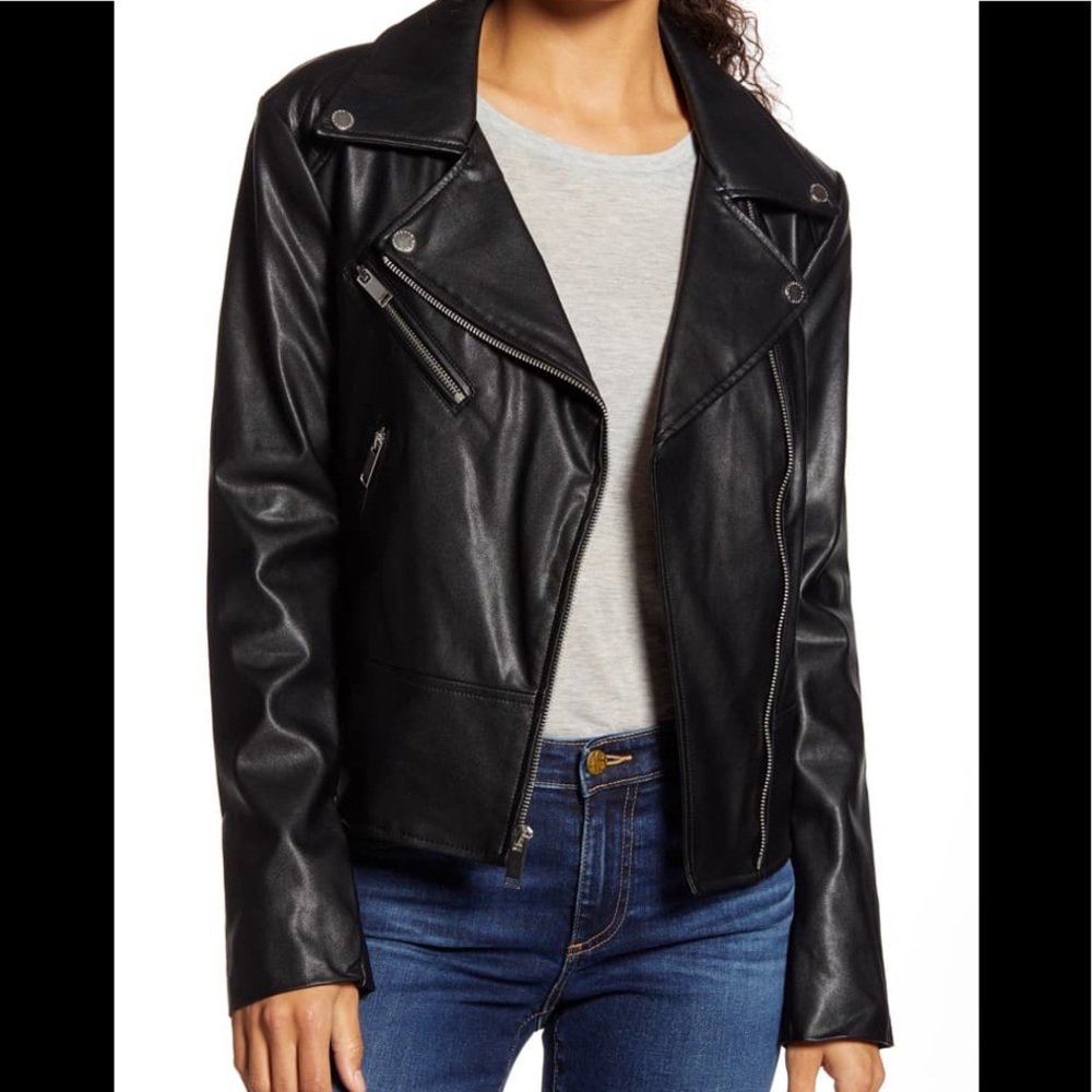 French Connection Moto Faux Leather Jacket Size M